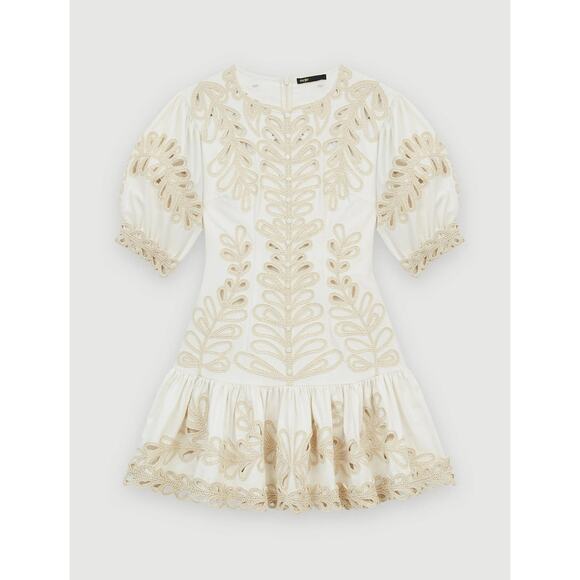 Aje Dresses & Skirts - Maje Short Embroidered Dress - XS/34 - White/Beige